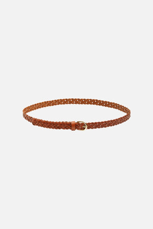 Avery Leather Braided Slim Belt -  Cognac