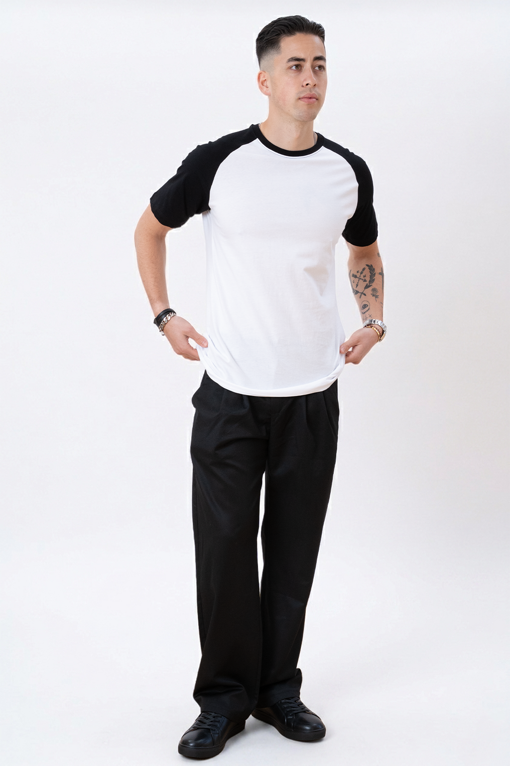 Basic raglan T-shirt - Svart-Hvit