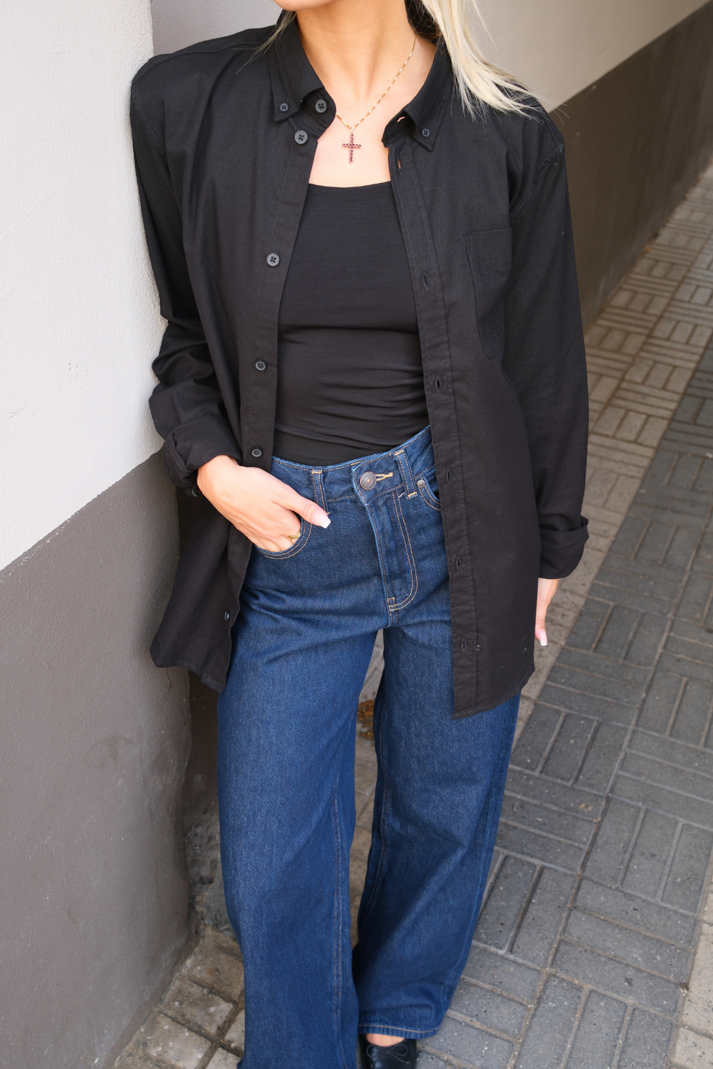 Boyfriend Oxford-skjorte - Svart