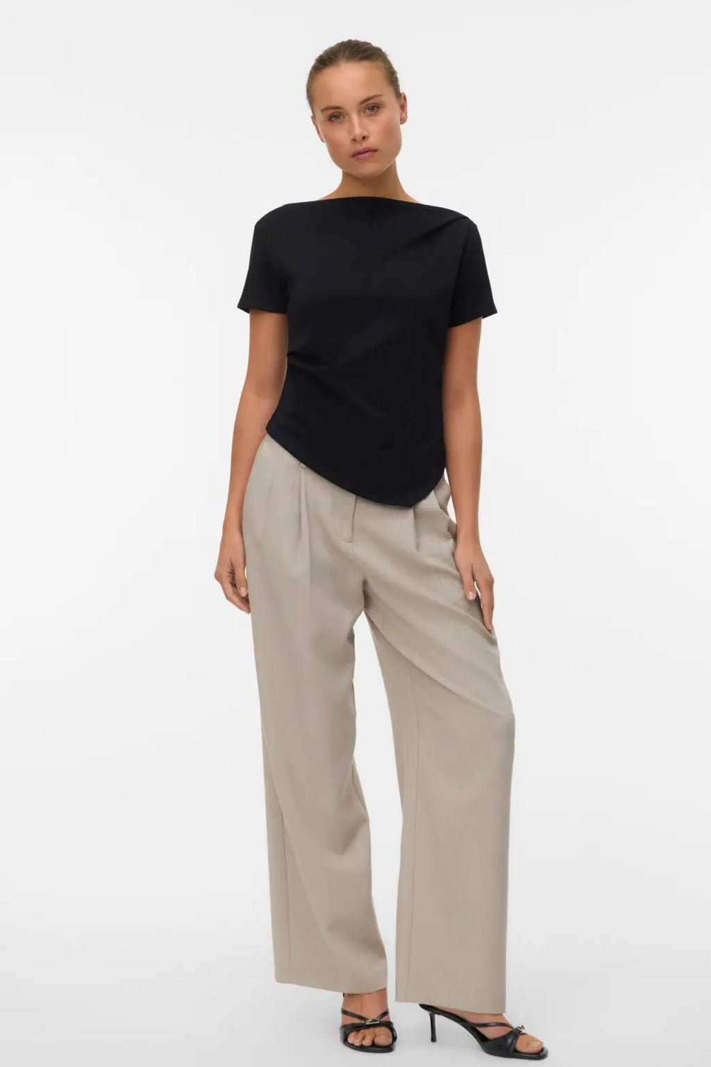 Mille Boatneck Kort Topp - Sort