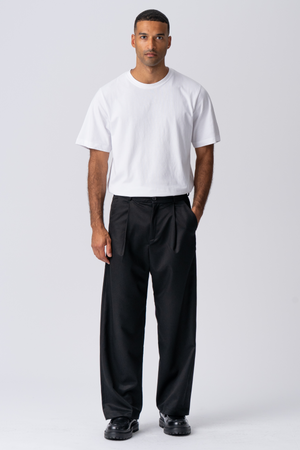 Pleated Wide Suit Pants - Svart