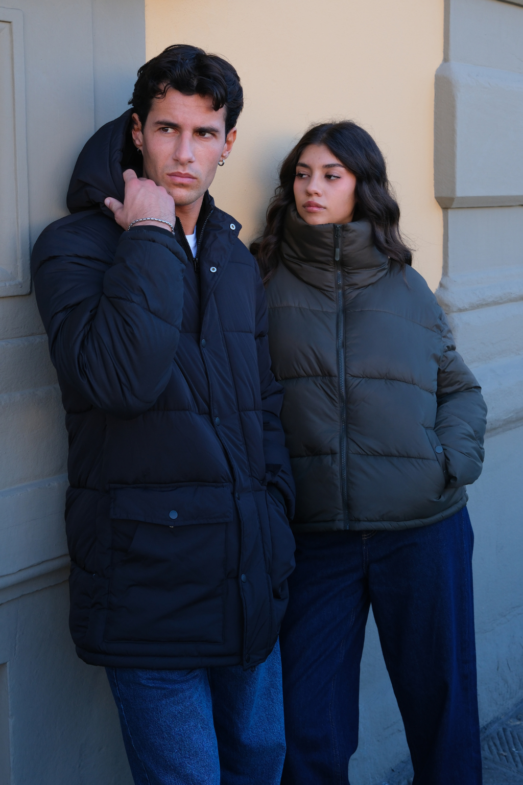 Lang Pufferjakke - Navy