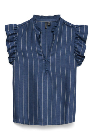 Odette V-hals Topp - Mørk Denim / Hvit