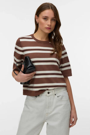 Silje 2/4 O-Neck Oversize Stripete Genser - Brun/Hvit