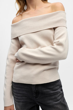 Reynard Off Shoulder Strikkegenser - Sølvgrå