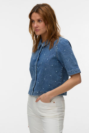 Dionne 2/4 Denimskjorte - Medium Blue Denim - Heart