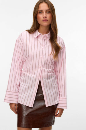 Gina Belt Skjorte - Pink-A-Boo Striper: Cocoa Brown/Snow White