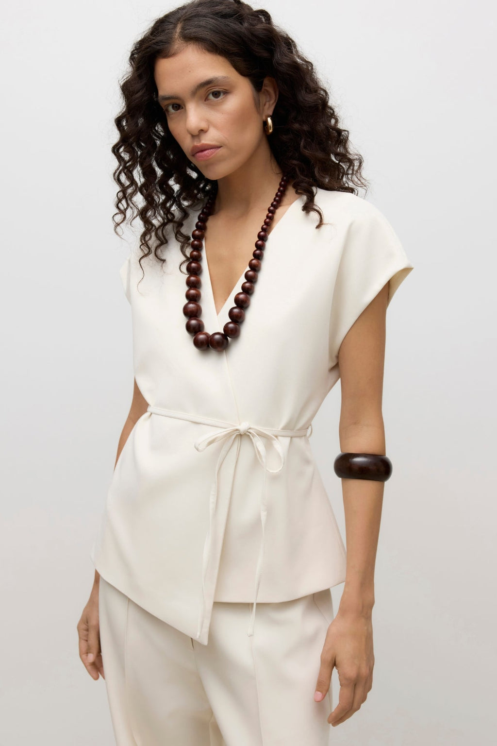 Vannah V-hals Midi Vest - Birch