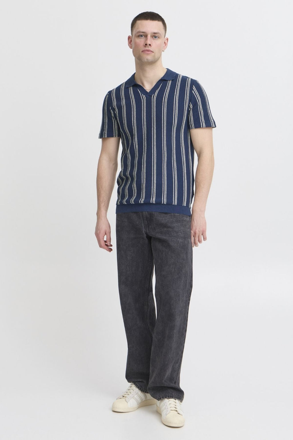 Stripet Pullover - Blå