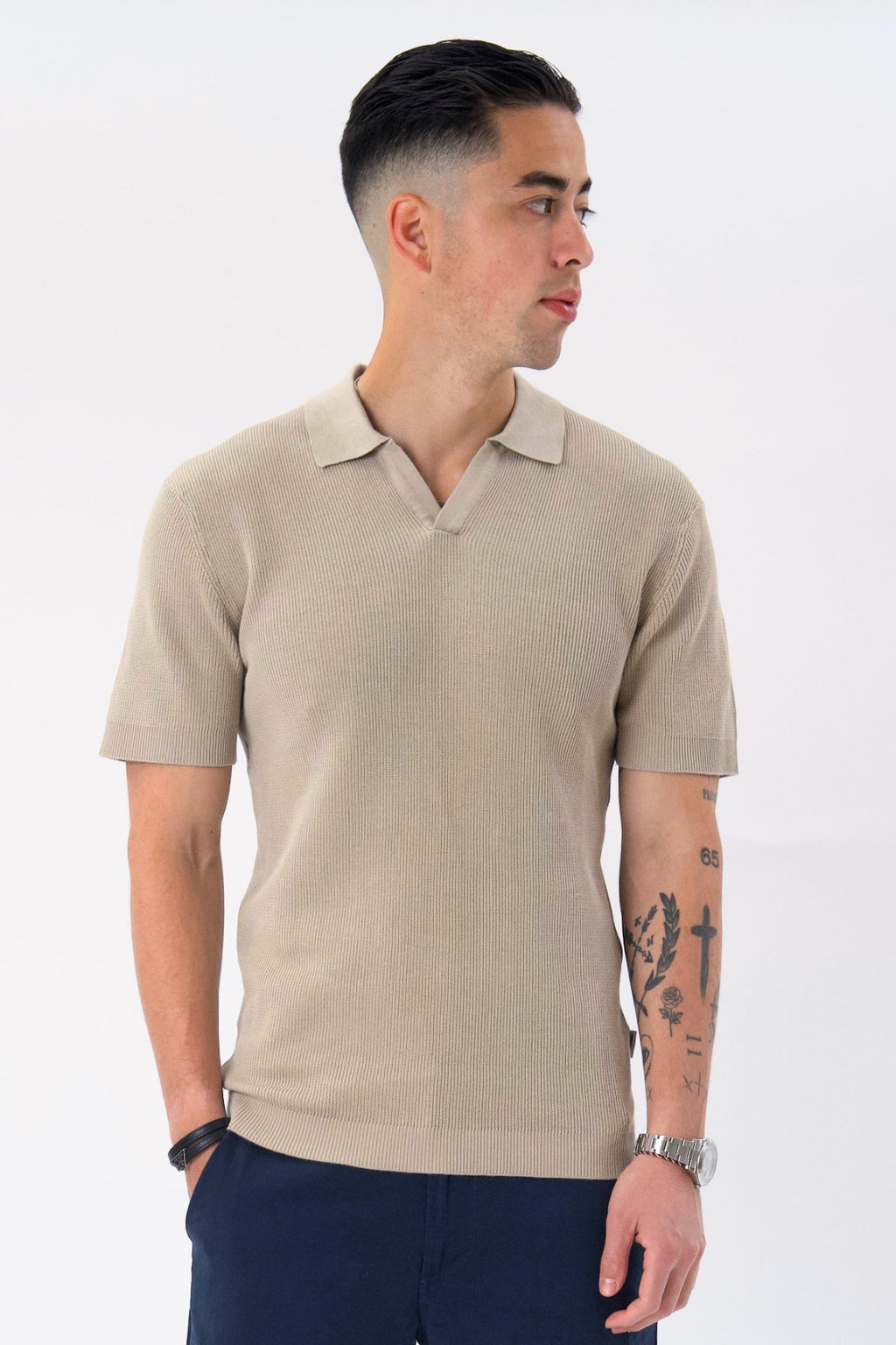 Garry Strikket Polo - Sand