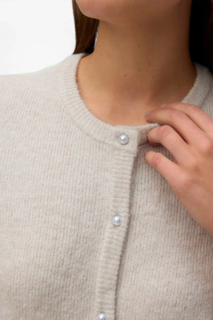 Lefile 2/4 O-Neck Perlecardigan - Pumice Stone Melange