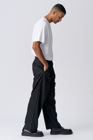 Pleated Wide Suit Pants - Svart