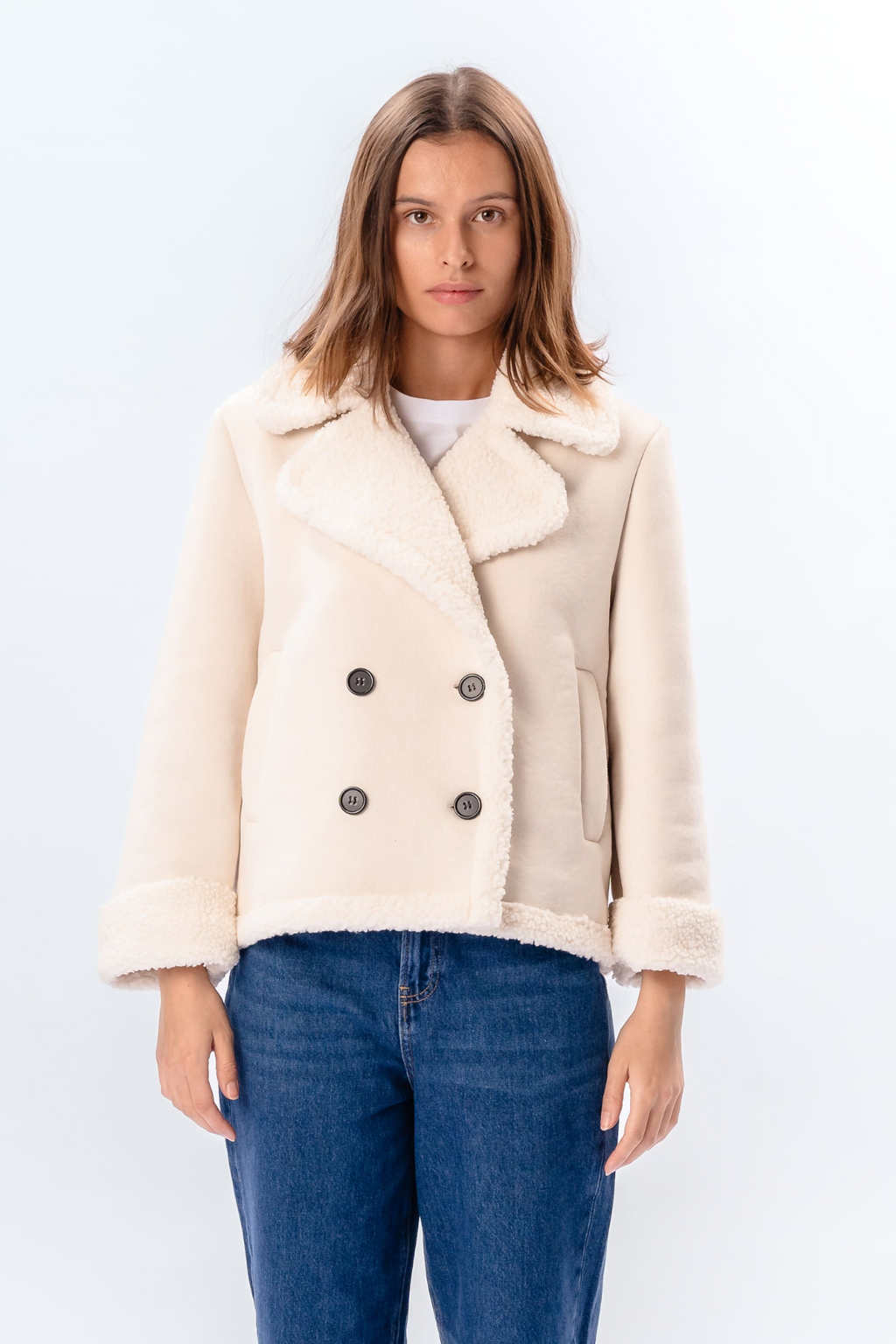 Shearling Kort Frakk - Kalk