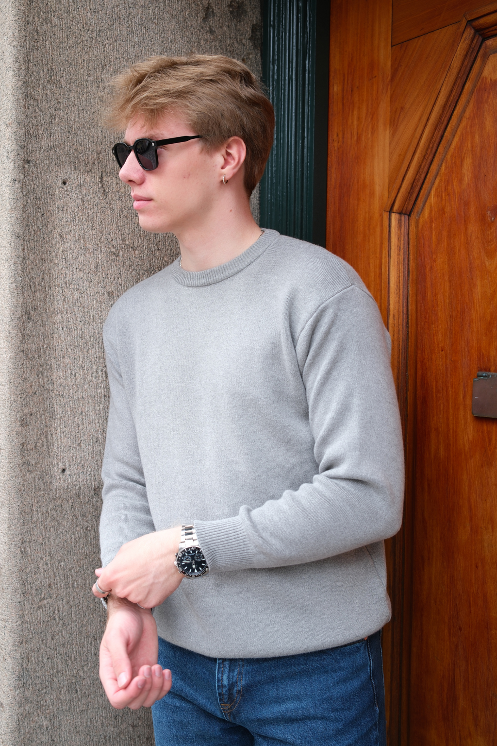 Crewneck Knit Sweater - Lys Grå