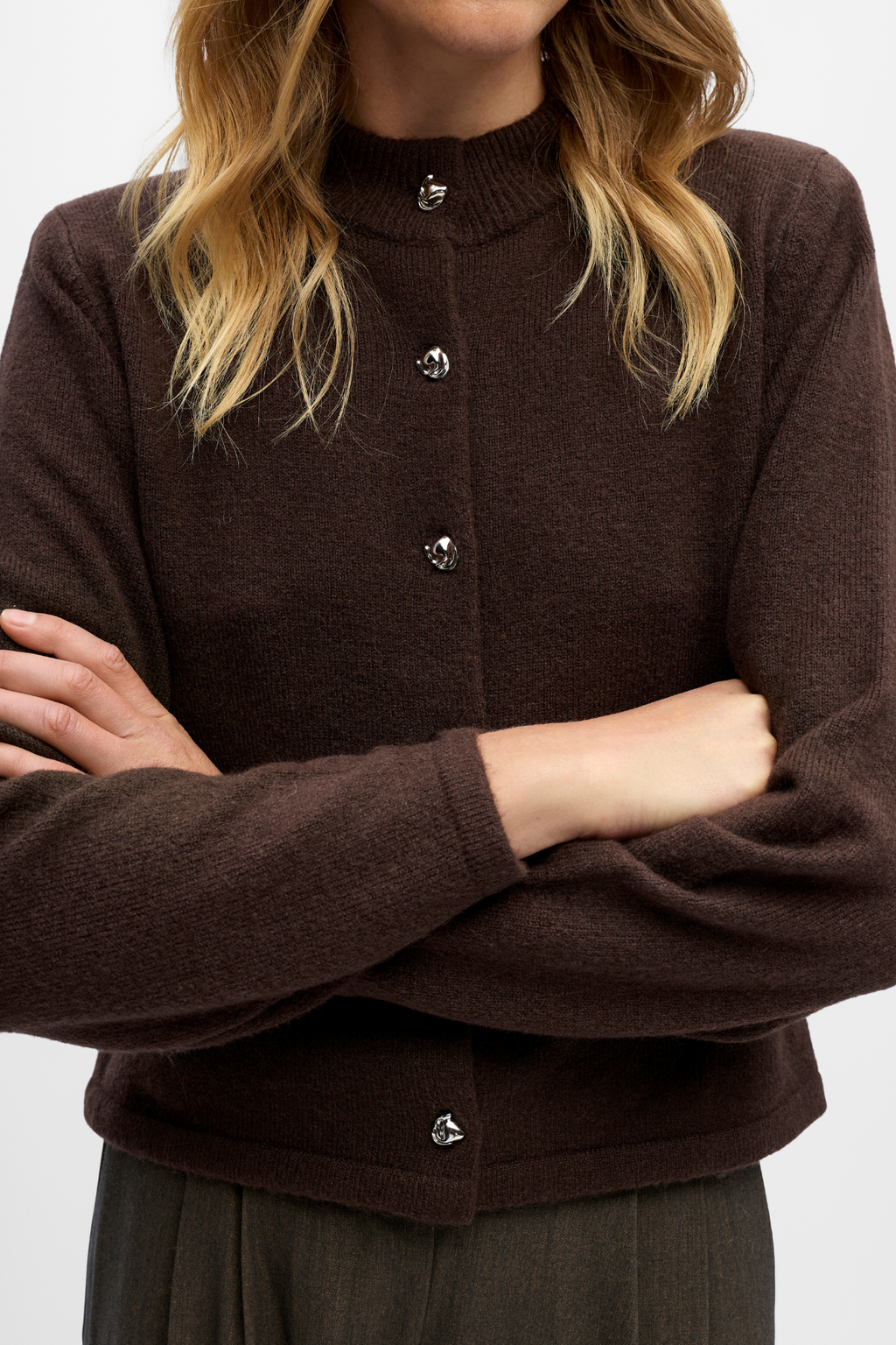 Zari Strikkecardigan - Seal Brown Melange