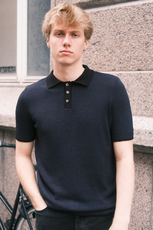 Strikket Polo - Navy