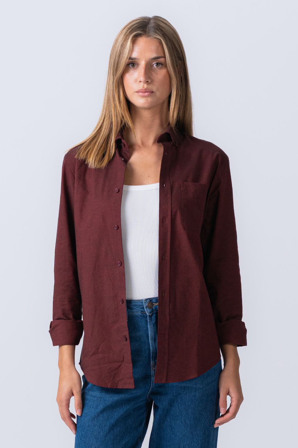 Boyfriend Oxford Skjorte - Burgunder