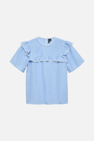 Bell Frill Stripe Top - Cashmere Blue / White
