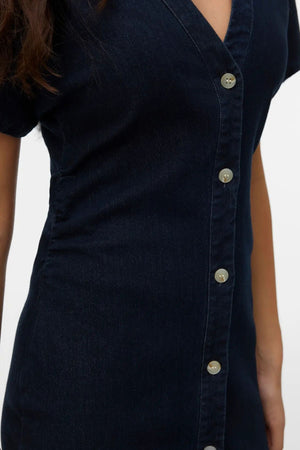 Sanni V-hals Kjole - Dark Blue Denim