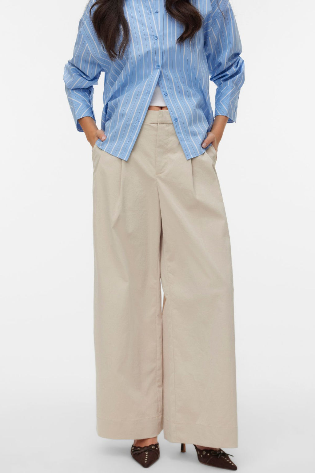 Meng MidWaist Crinkled Wide Pants - Cement