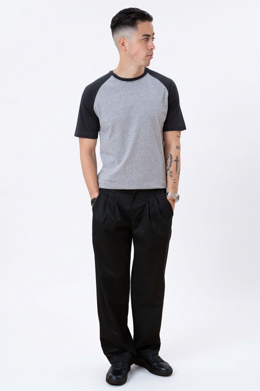 Basic raglan T-shirt - Svart-Lys Grå
