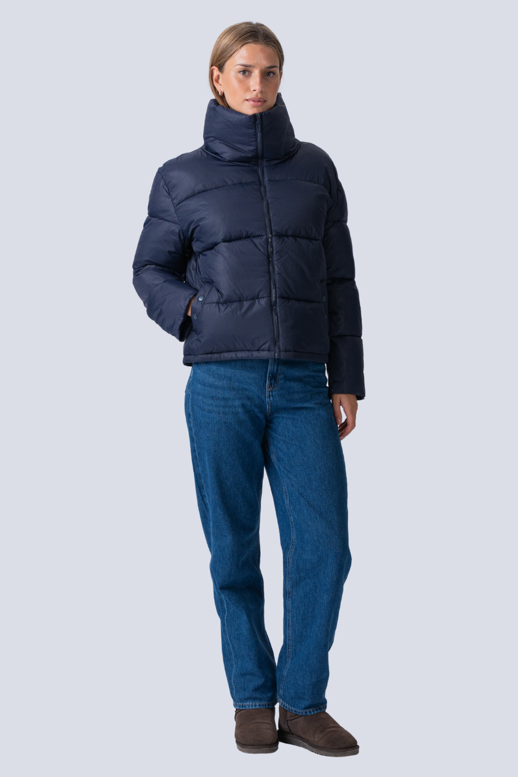 Kort Puffer Jakke - Navy