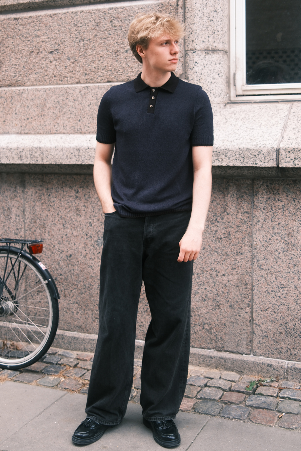 Strikket Polo - Navy