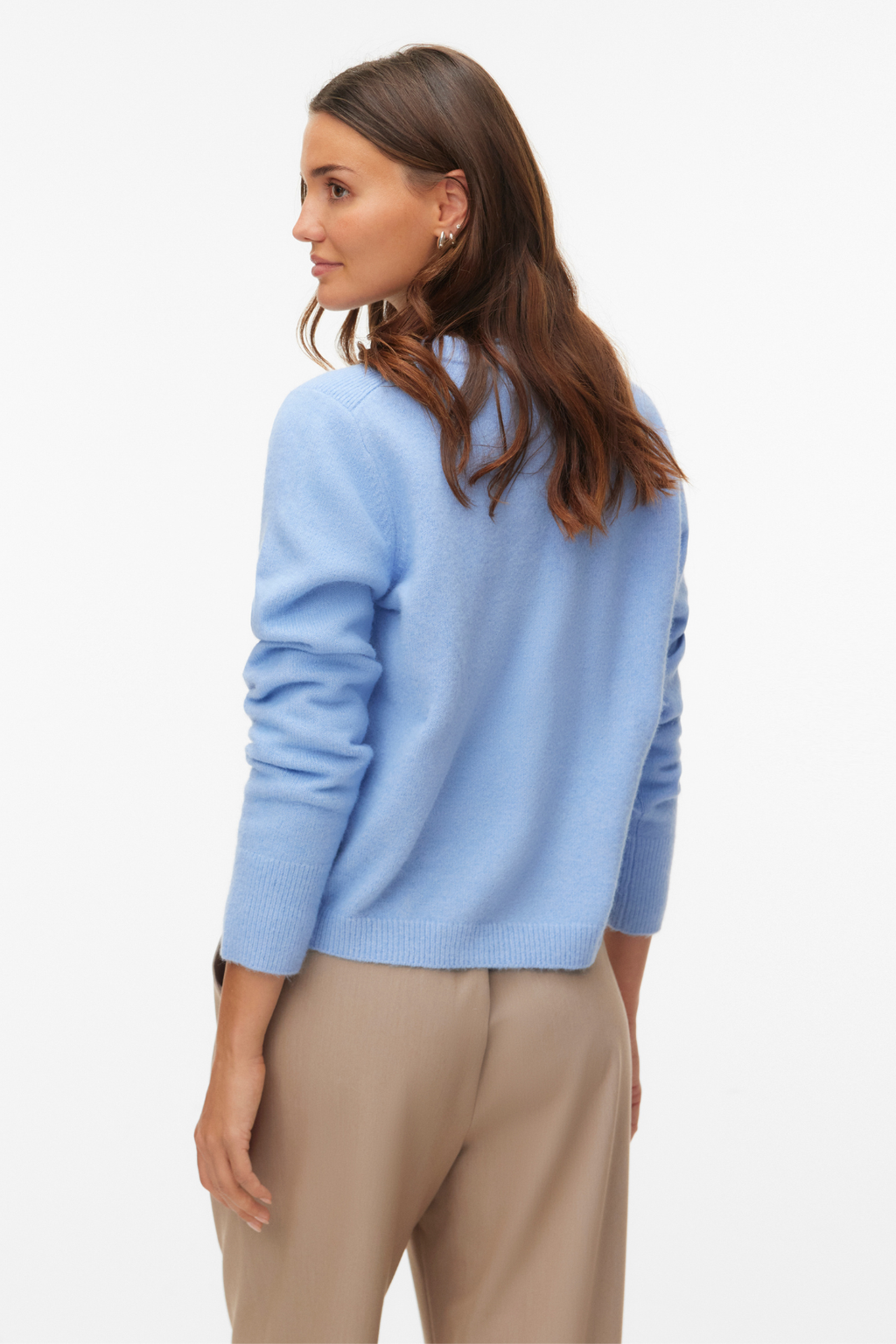 Fiona Kort Cardigan med Knapper - Brunnera Blue Melange