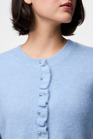 Lydia Frill Knit Cardigan - Cashmere Blue