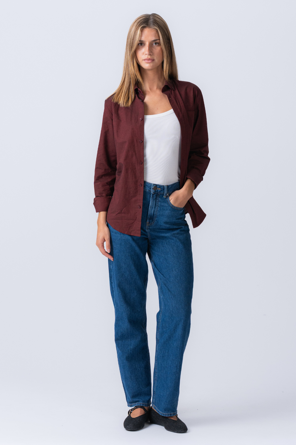 Boyfriend Oxford Skjorte - Burgunder