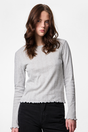 Marie O-Neck Top - Light Grey Melange