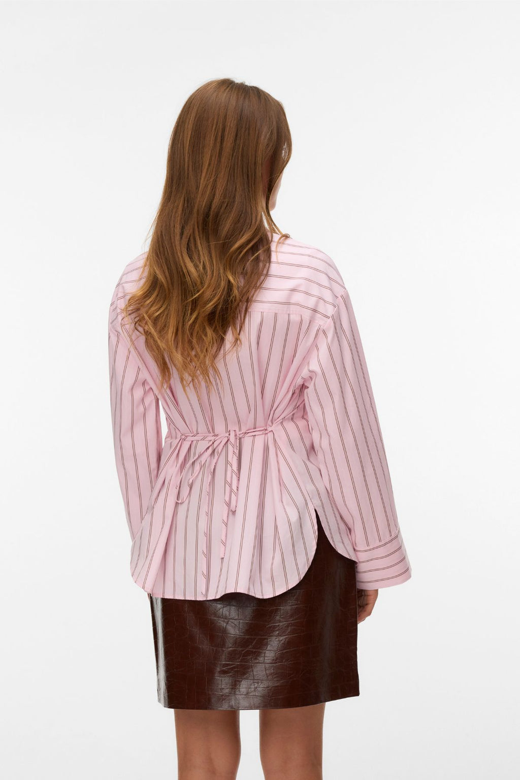 Gina Belt Skjorte - Pink-A-Boo Striper: Cocoa Brown/Snow White