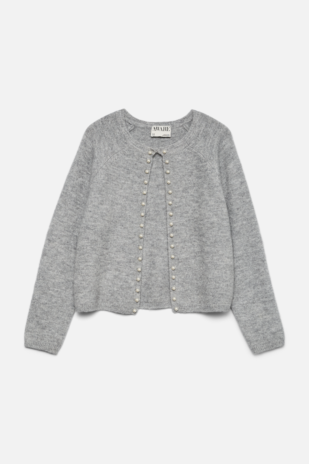 Magalene O-Neck Pearl Cardigan - Medium Grey Melange
