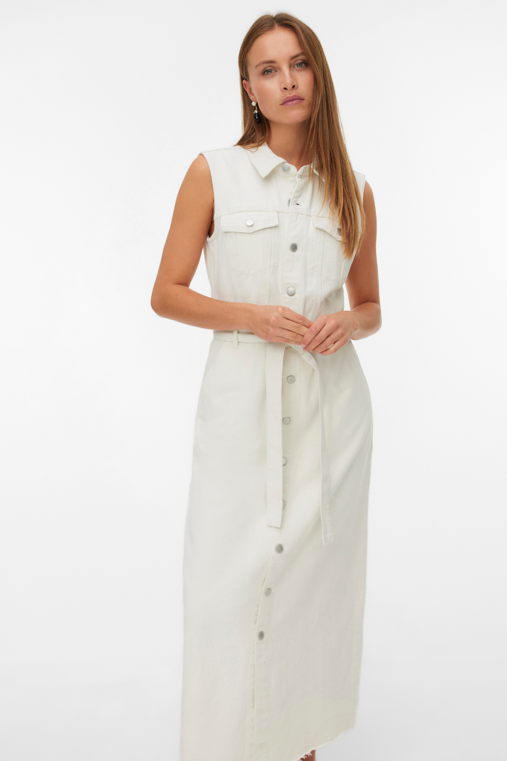 Molly Ank Denim Kjole - Ecru