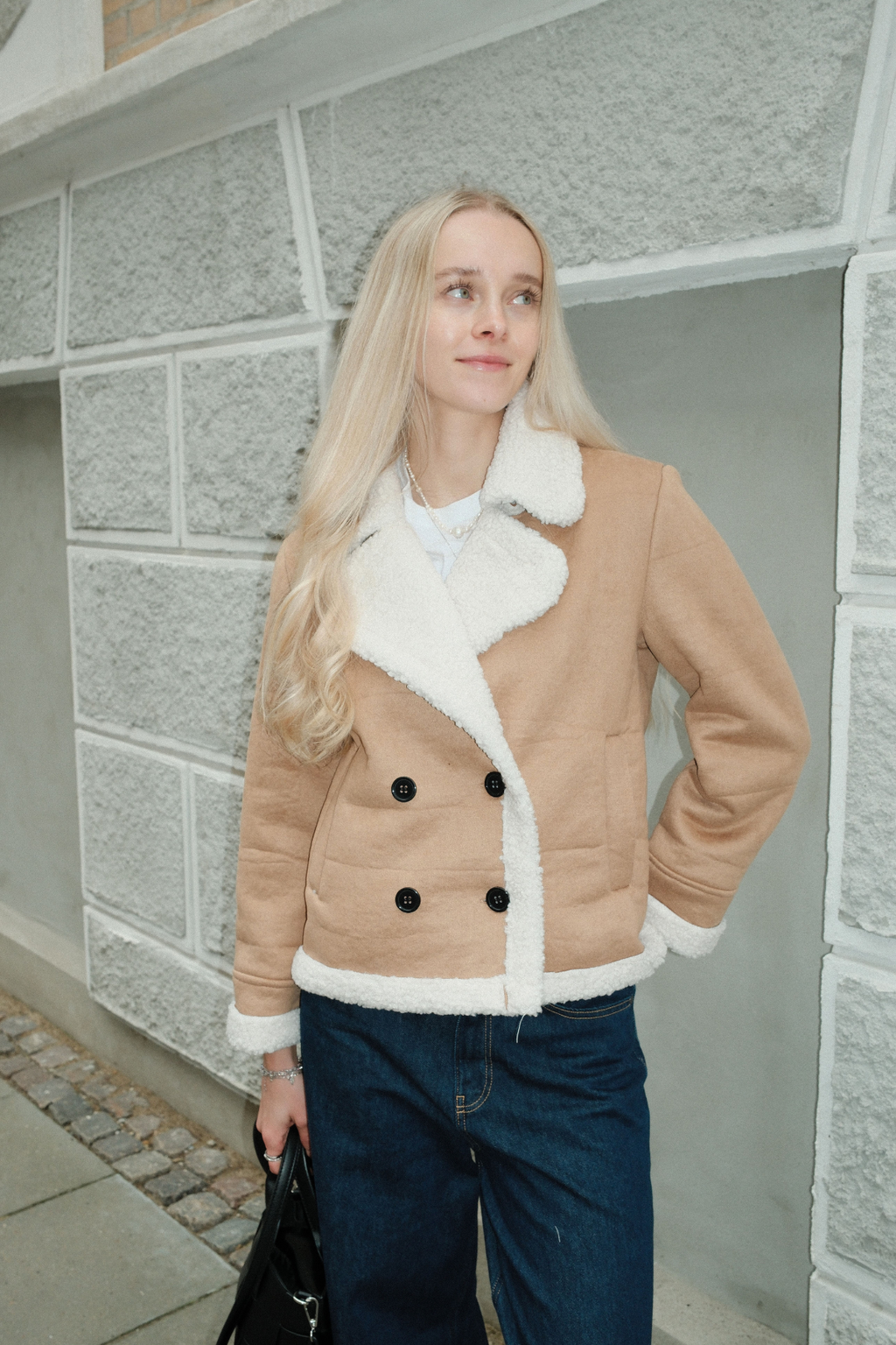 Shearling Kort Frakk - Beige