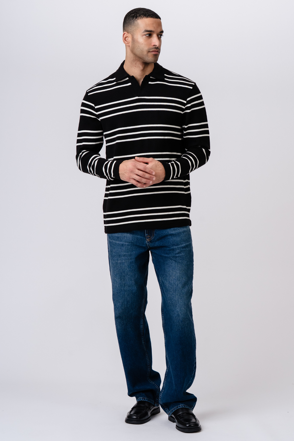 Stripete Langermet Pologenser - Svart