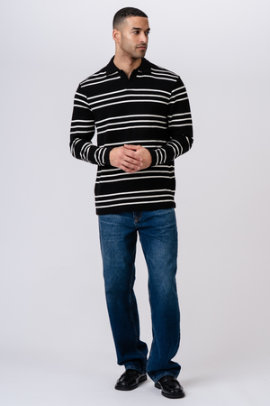Stripete Langermet Pologenser - Svart
