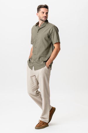 Kortermet Linskjorte - Army