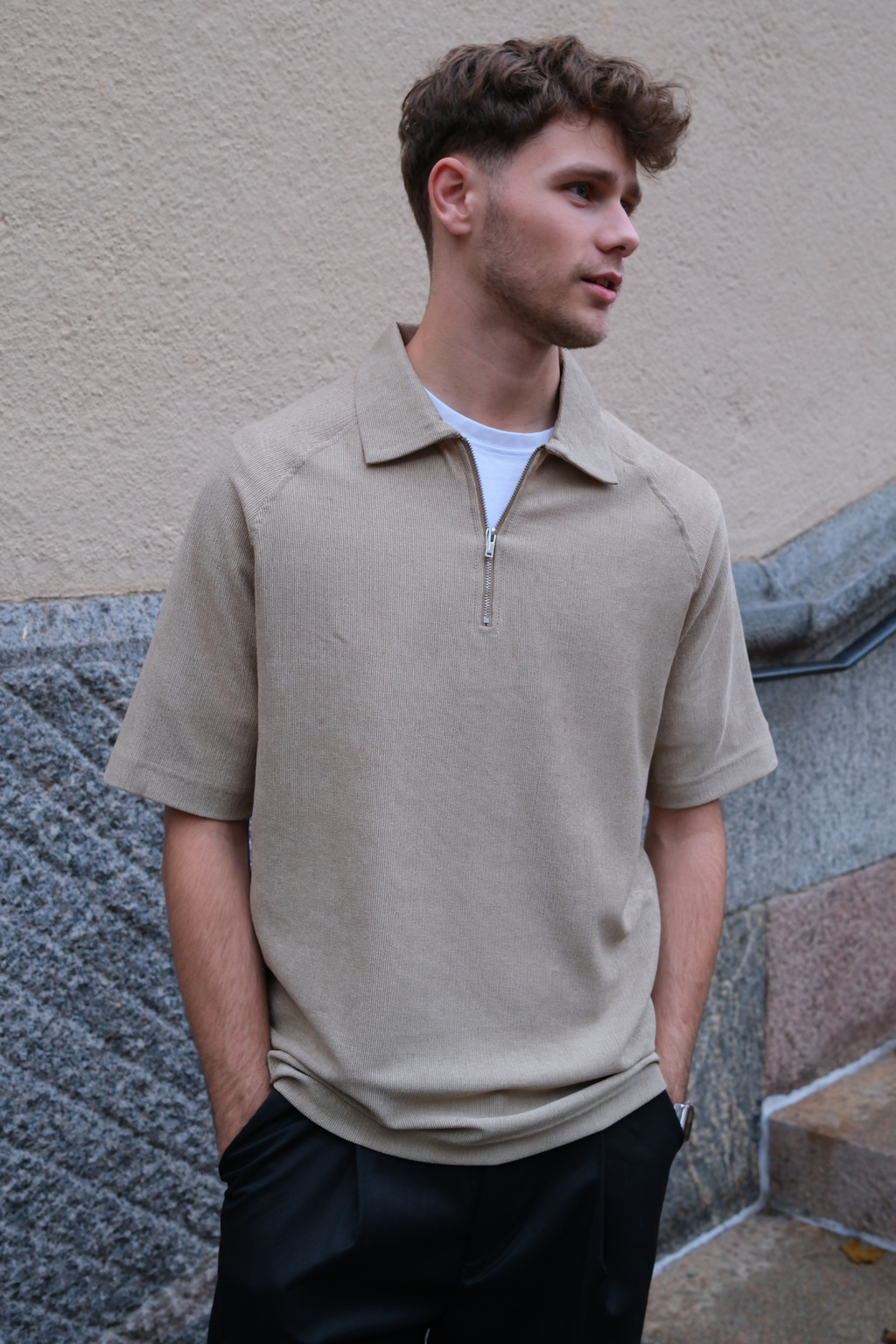Enzo Kortermet Half Zip - Khaki