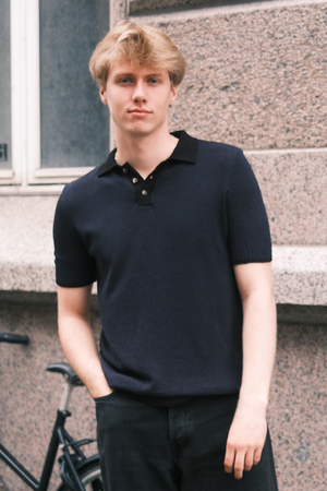 Strikket Polo - Navy