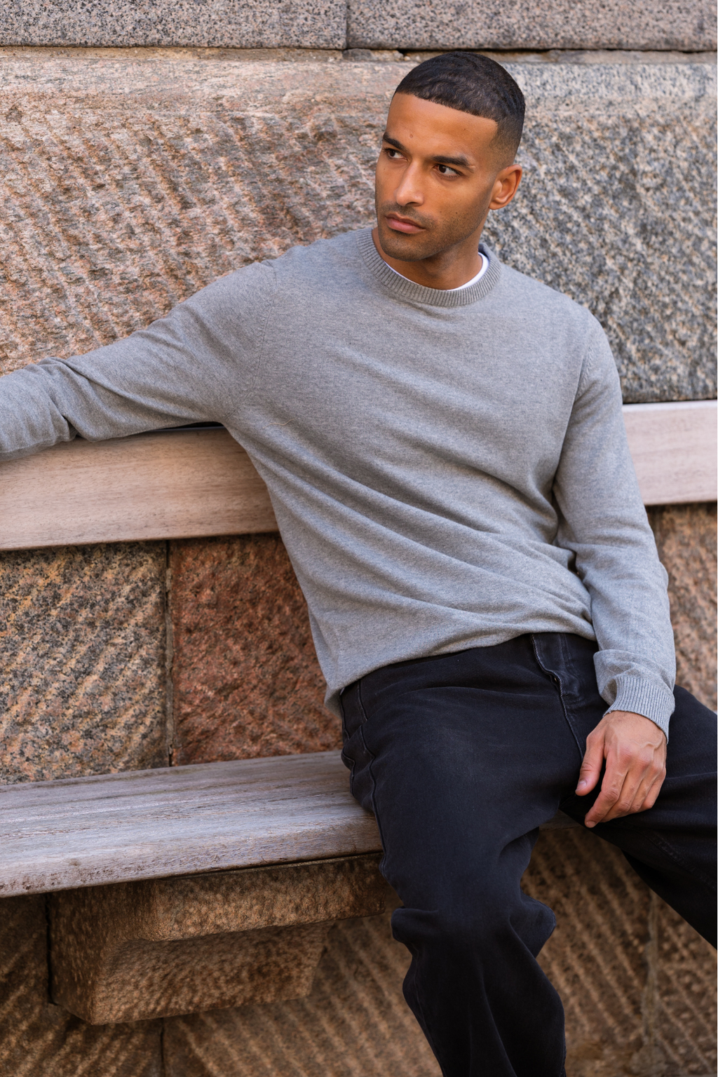 Pullover Rundhals - Grå Melange