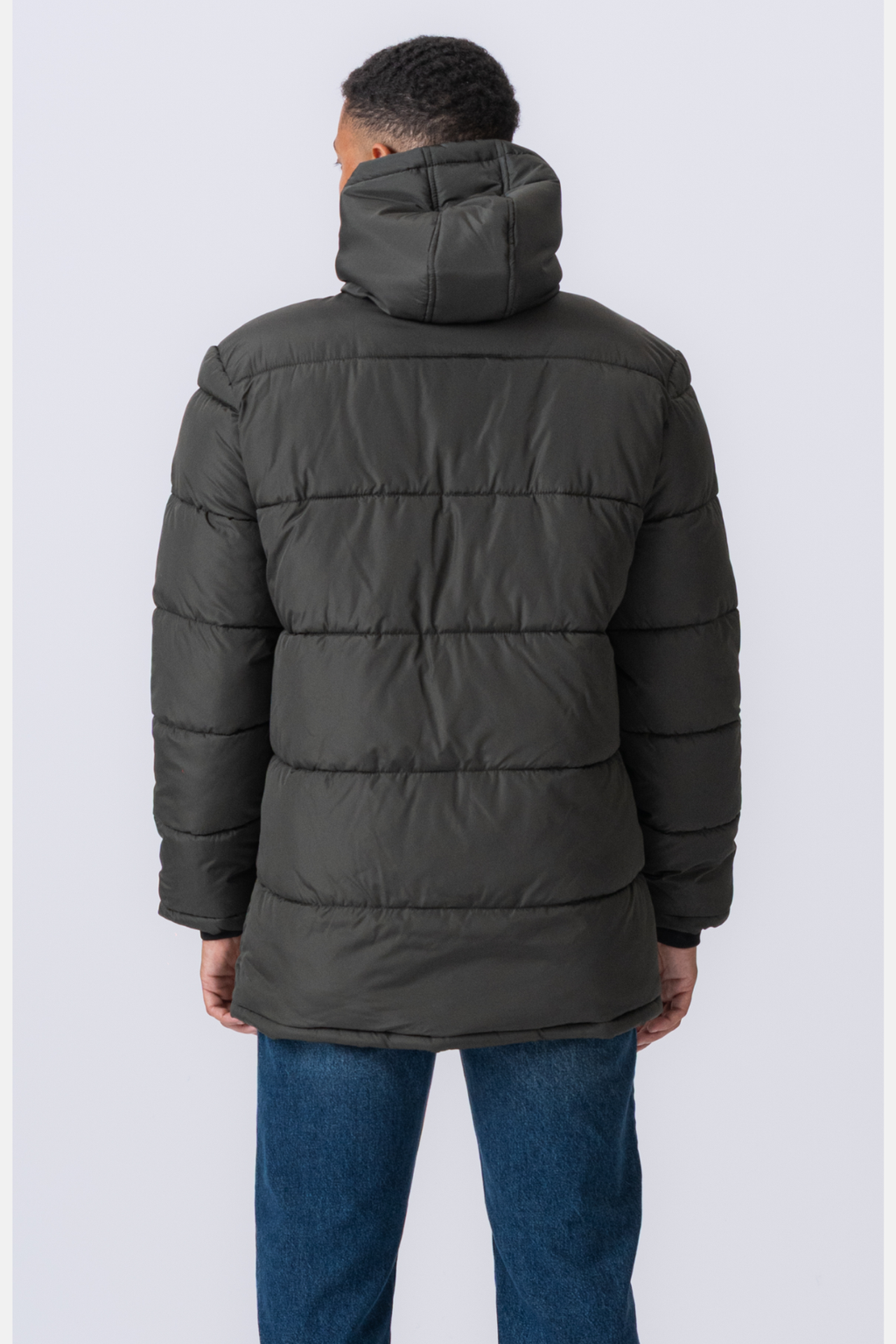 Lang Pufferjakke - Olivengrønn