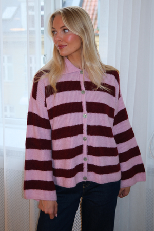 Josie Strikket Polotrøye - Rosa/ Burgunder