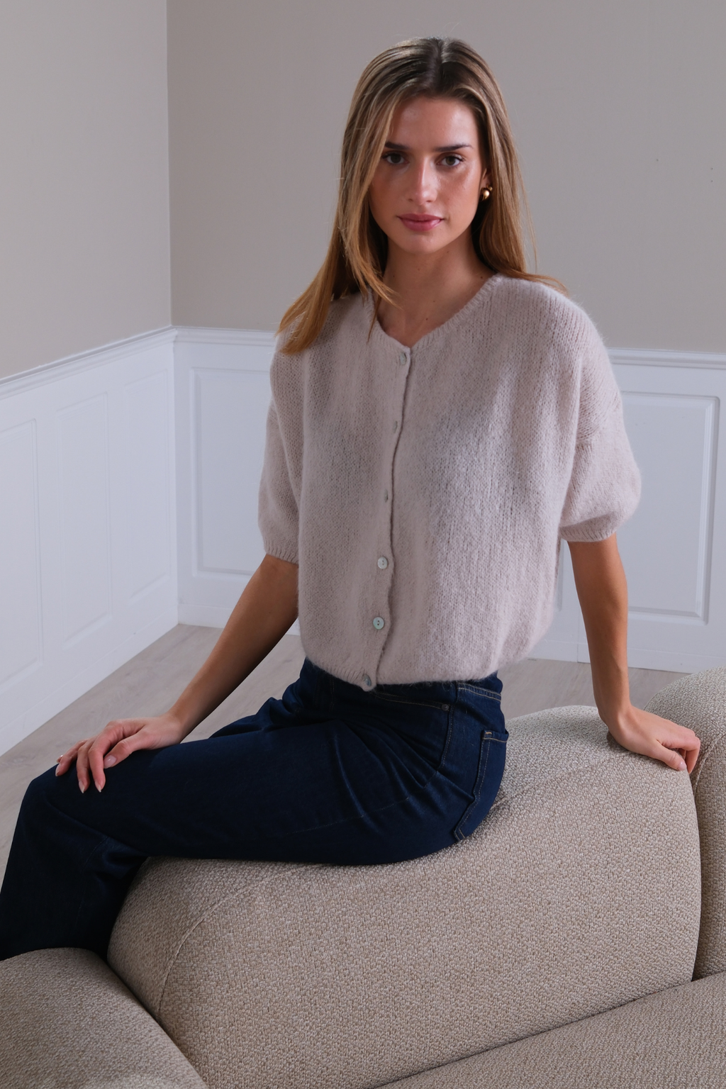 Mary Kortermet Strikk - Beige