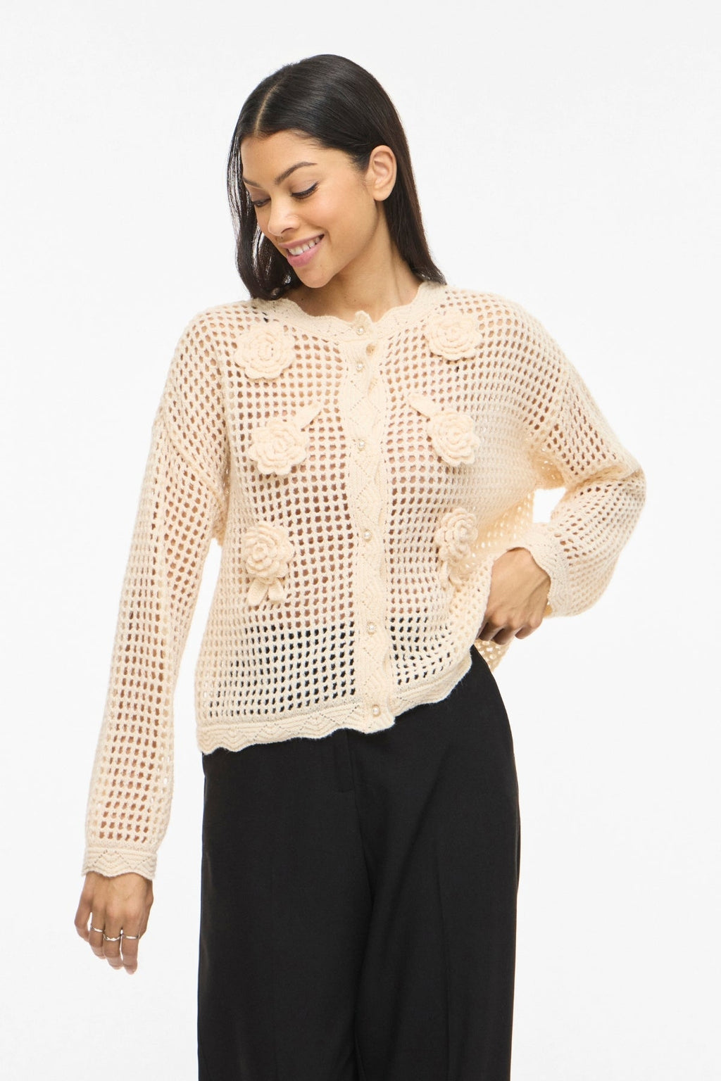 Enny Blomster Strikket Cardigan - Bjørk