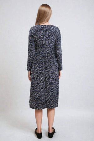 Nadia midi kjole - Svartblomstret