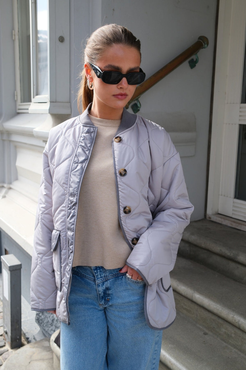 Quilted Block Jakke - Grå