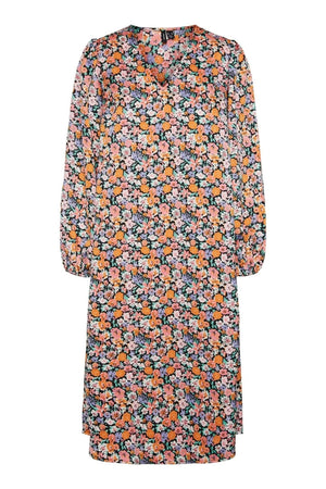 Allys Blomstret Midi Kjole - Svart