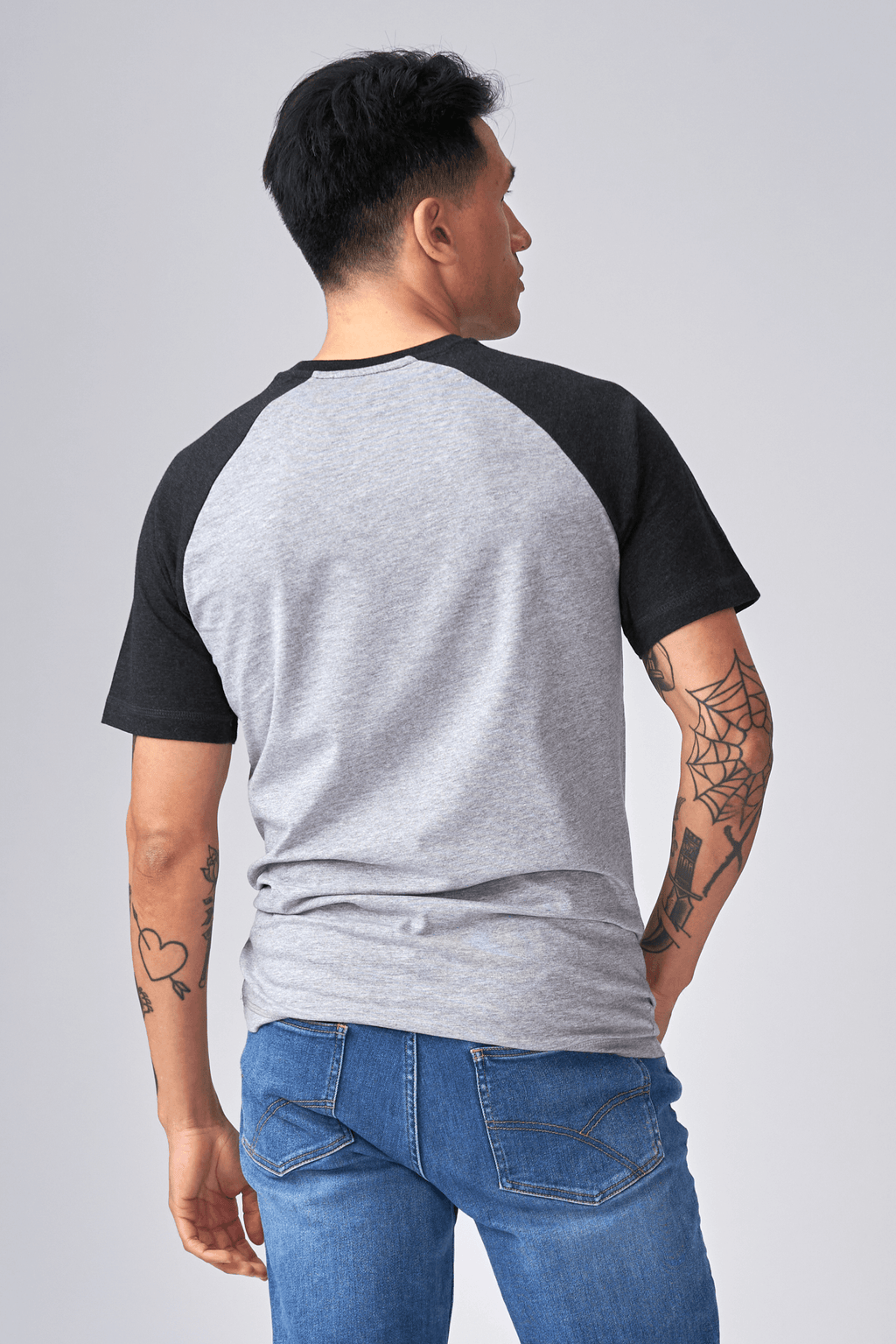 Basic raglan T-shirt - Svart-Lys Grå