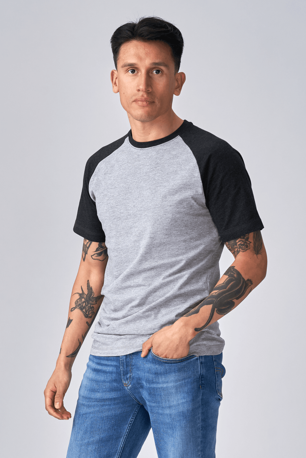 Basic raglan T-shirt - Svart-Lys Grå
